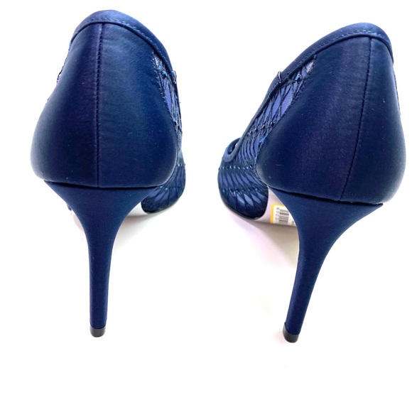 SOLD NIB Adrianna Papell Crystal Navy Satin Mesh Heels - Picture 6 of 8